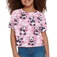 thumbnail image 3 of Uourmeti Pandas Kids Crop Tops 7-8Y Girls Cute Short T Shirt Summer Loose Crew Neck Pullover Lightweight Soft Sweatshirt, 3 of 5