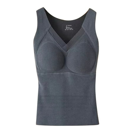 Cqxid525 Adjustable Vest Bra Thermal Underwear for Women High Stretch Fleece Lined Tops with Bra Padded Warm Tank Tops Xxl Gray