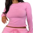 thumbnail image 2 of Femmes Automne Manches Longues T-Shirts Tops Solides Slim Fit Pulls Causal Tee Shirts Streetwear Base Tees, 2 of 4
