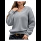 thumbnail image 2 of Suéter de Larga con Cuello en V para Mujer, Suéter Holgado de Punto Grueso de Gran Tamaño. Gris XL, 2 of 8
