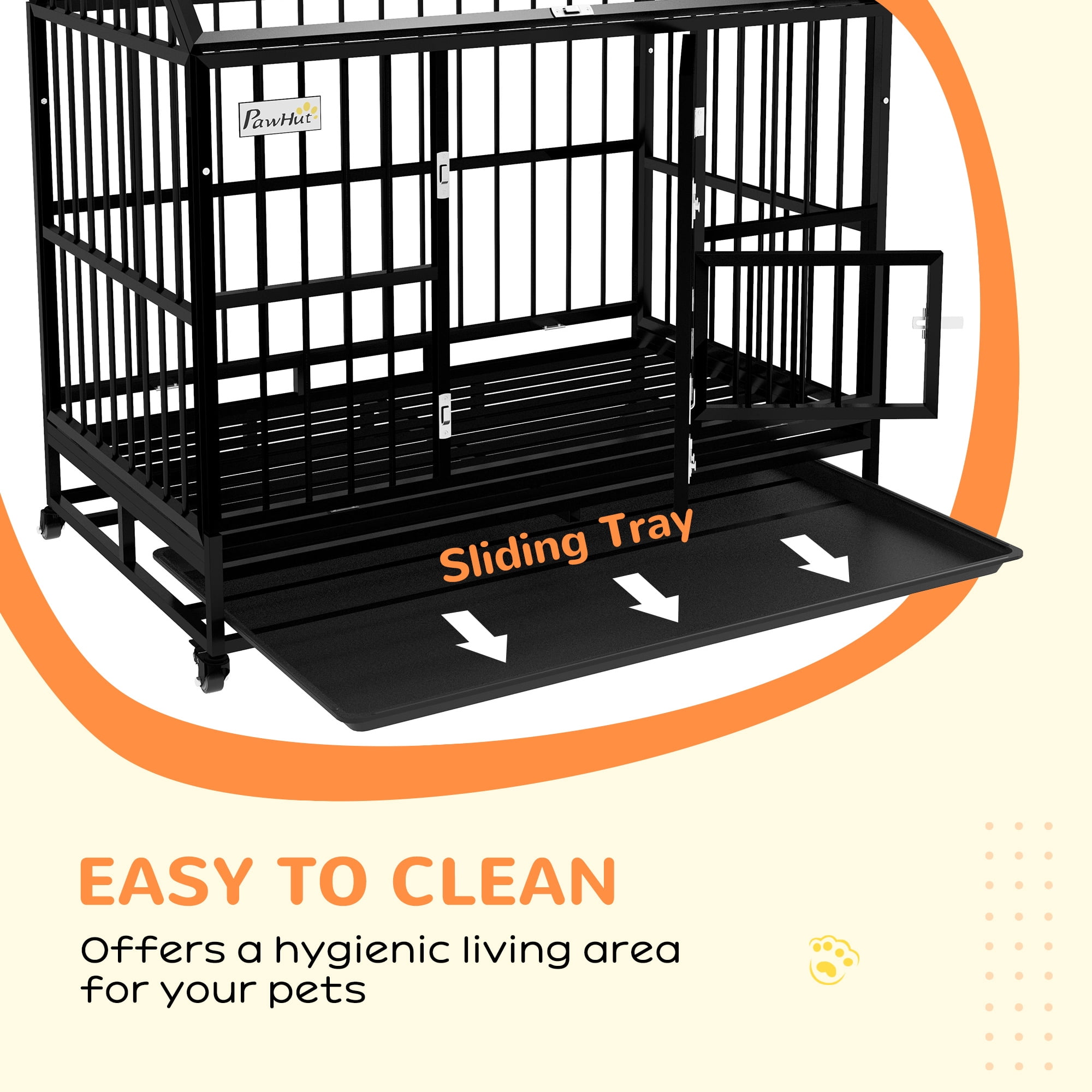PawHut 49" Steel House Dog Crate with Wheels, Black