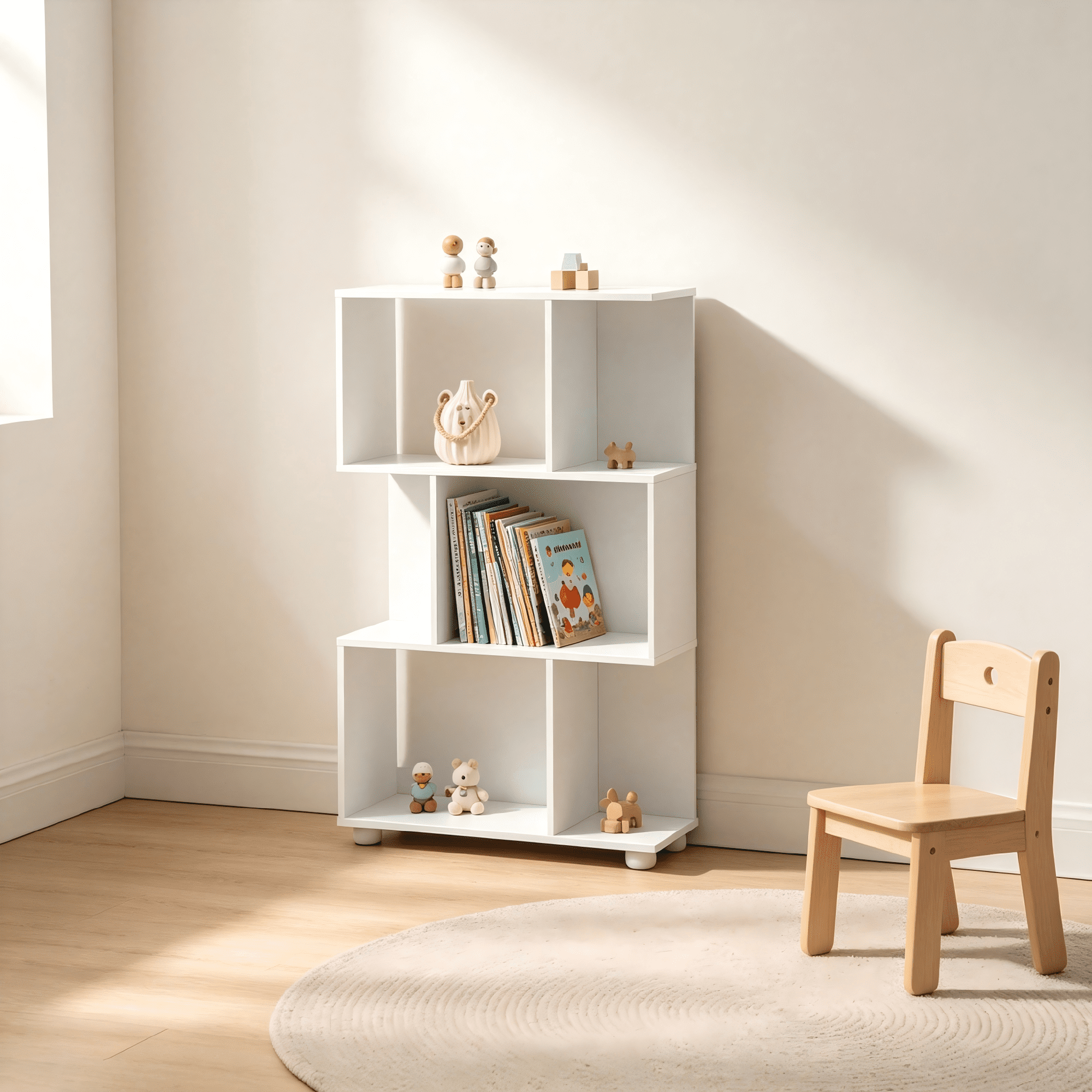 AC Pacific Manor Modern Staggered 3-Shelf Bookcase, White