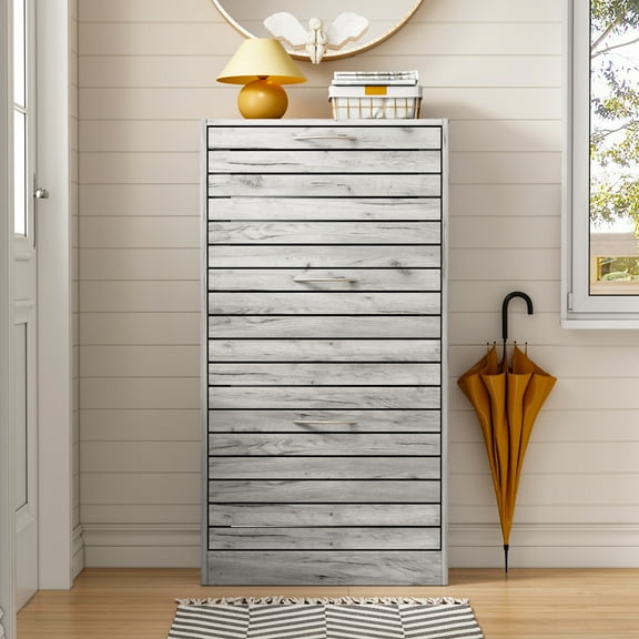 WIAWG Shoe Cabinet Wood Shoe Rack Storage Cupboard with 3 Tilt-out Doors Gray