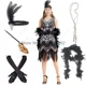 thumbnail image 5 of Disfraz de mujer de los años 20, estilo vintage, con lentejuelas y flecos, inspirado en la decoración de los años 20, vestido de estilo Flapper para cosplay, vestido de Gran Gatsby de los años 20, 5 of 5