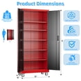 thumbnail image 4 of Supeer Locking Storage Cabinet with 5 Adjustable Shelves, Steel, Black&Red , Steel Garage Cabinet with Doors and Wheels, 71" H, Assemble Required, 4 of 11
