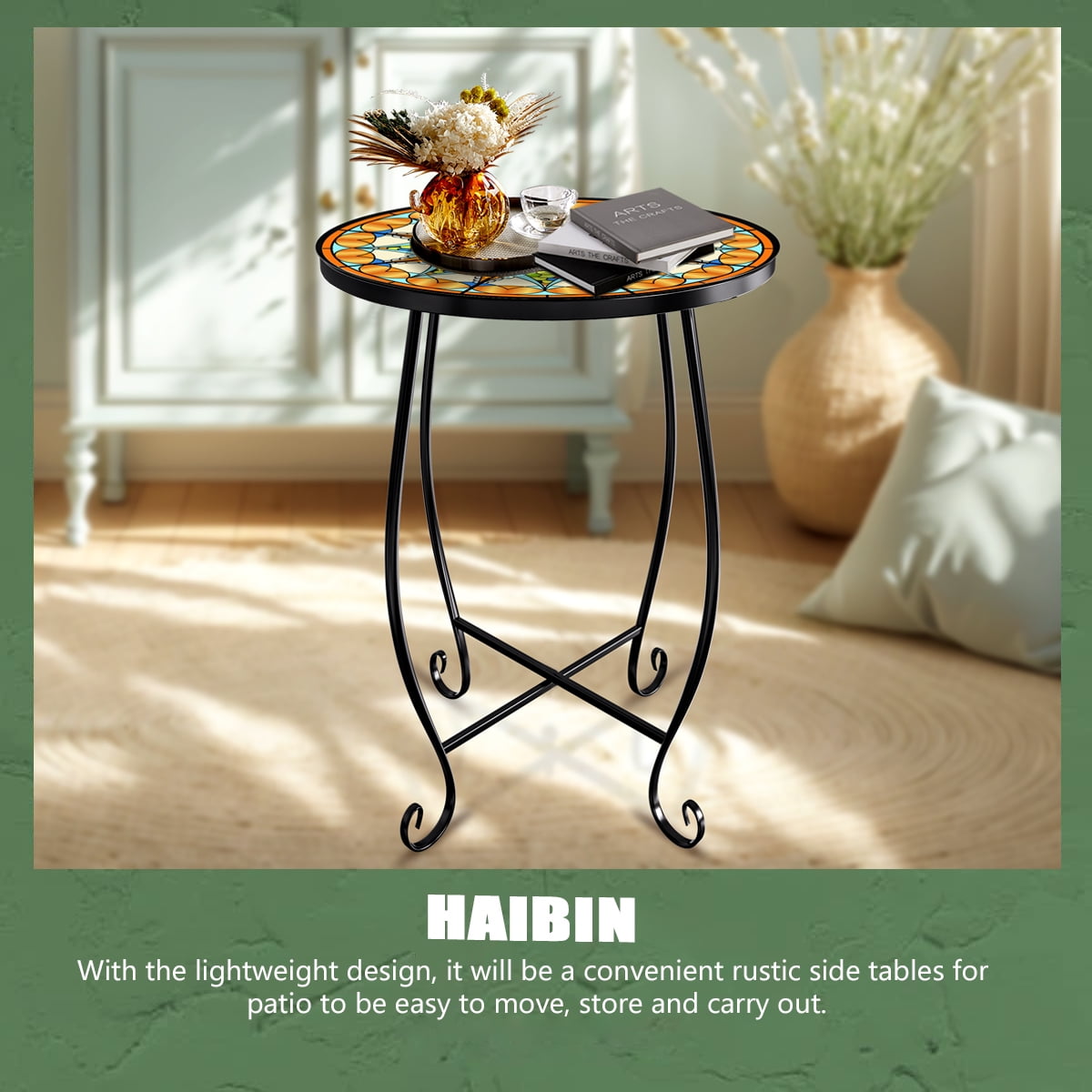 Haibin 2 Pack Outdoor Side Table, 15 inch High Small Patio Outdoor Table Indoor Folding Round End Table with Plant Stand for Bistro Balcony Garden