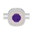 thumbnail image 2 of 1.8 ct Brilliant Round Cut Natural Amethyst 14k White/Rose Gold Halo Solitaire with Accents Engagement Bridal Wedding Ring Band Set size 10, 2 of 7