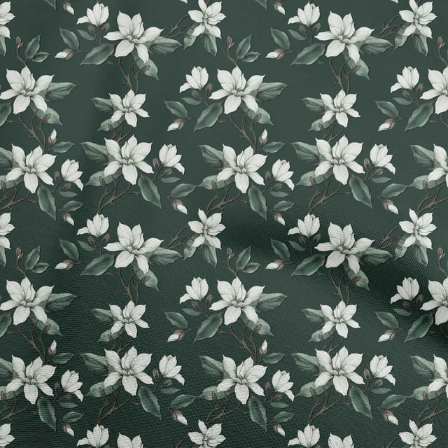 oneOone Polyester Spandex Dark Green Fabric Floral Sewing Craft Projects Fabric Prints By Yard 56 Inch Wide