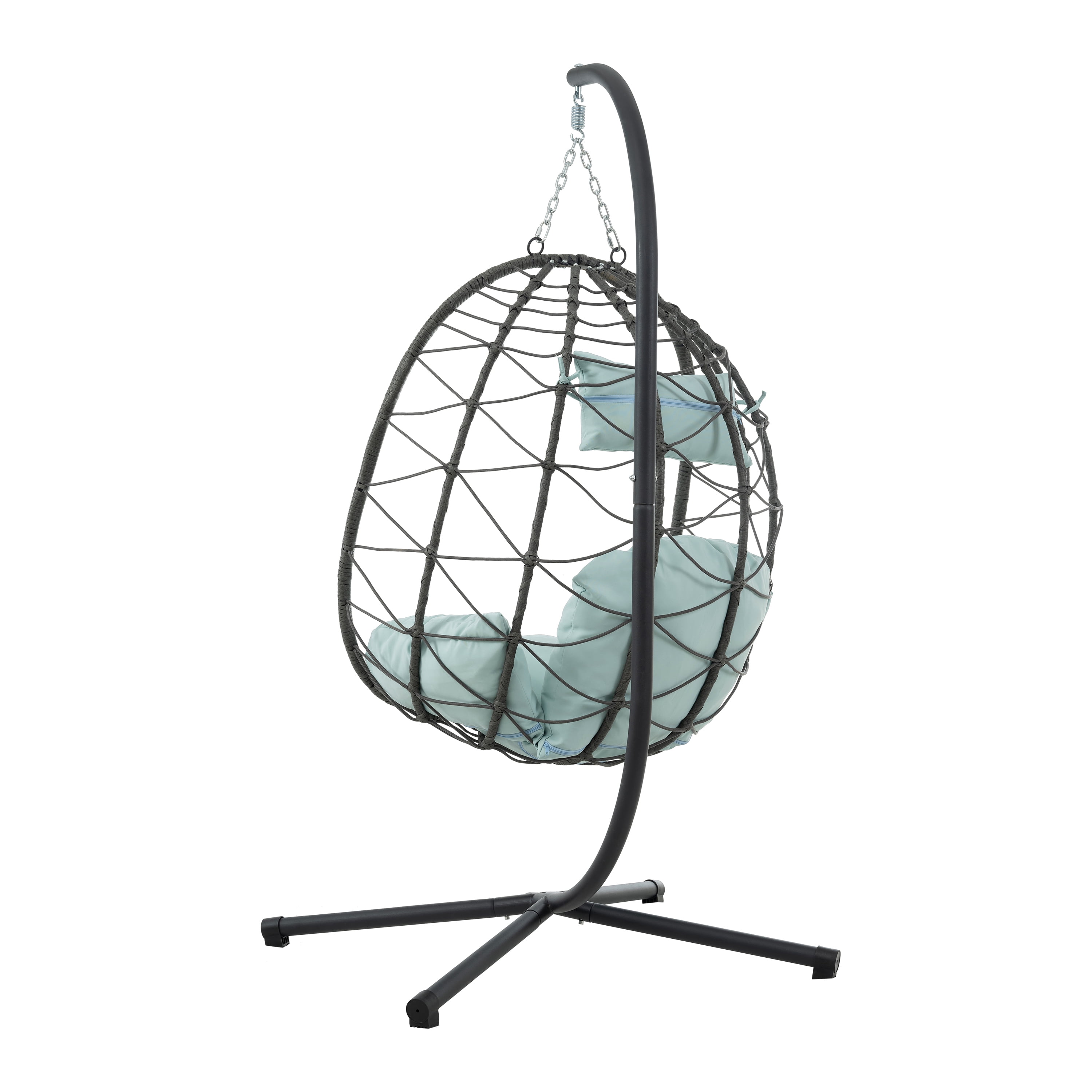 Egg Chair with Stand, Indoor Outdoor Swing Chair Patio Wicker Hanging Egg Chair for Bedroom, Dark Grey