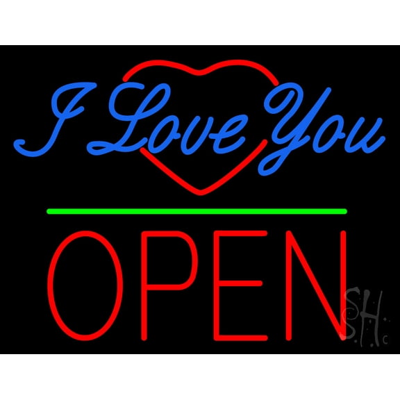 I Love You Logo Block Open Green Line LED Neon Sign 24 x 31 - inches, Black Square Cut Acrylic Backing, with Dimmer - Bright and Premium built indoor LED Neon Sign for Defence Force.