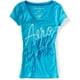 thumbnail image 1 of Camiseta gráfica Aeropostale para mujer con cuello en V Aero New York azul pequeña, 1 of 1