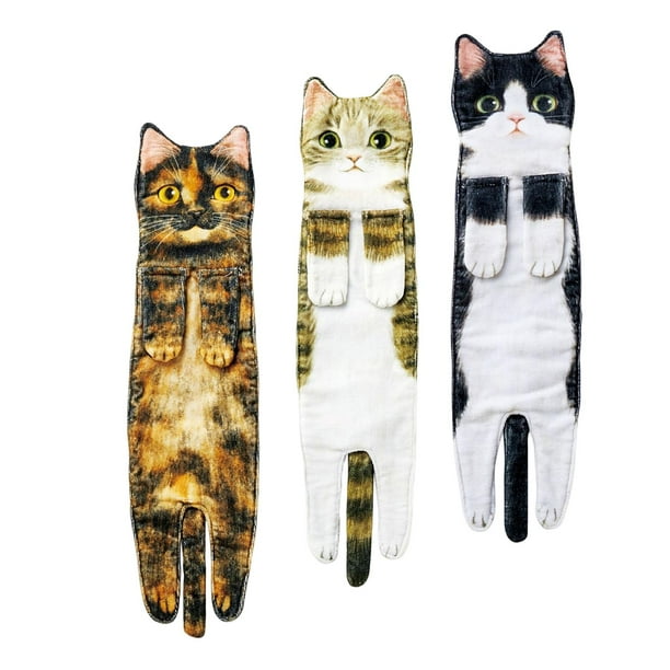 3 toallas de mano divertidas con diseño de gato, decorativas, absorbentes, para secarse las manos en el baño. EstiloK