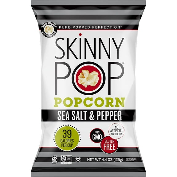 Skinnypop Sea Salt & Pepper Popcorn, Gluten Free, Non-Gmo, Healthy Popcorn Snacks, Skinny Pop, 4.4Oz Grocery Size Bag