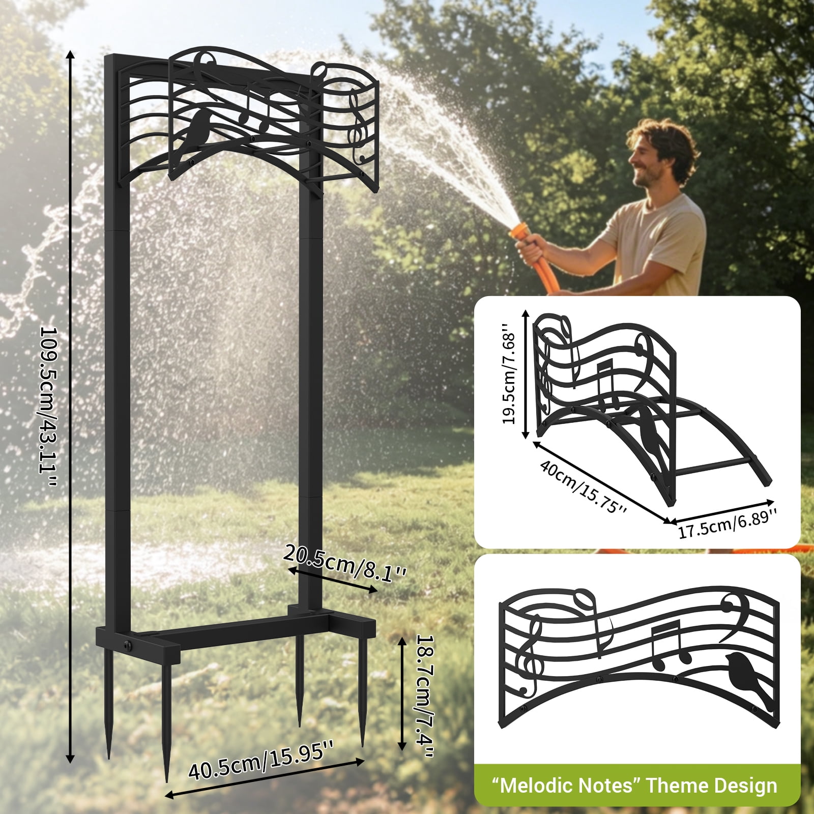 Goobetter Garden Hose Holder for Outside Freestanding, Decorative Water Hose Stand Heavy Duty with 4 Spikes, Metal Hose Reels Hanger Storage for 150-Feet Hoses Hose Rack Stake for Lawn Yard