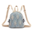 thumbnail image 2 of Bolsa Mochilas pequeñas de tejido de paja Mochilas escolares con estampado de rayas para mujer (Azul) JShteea Para Estrenar, 2 of 7