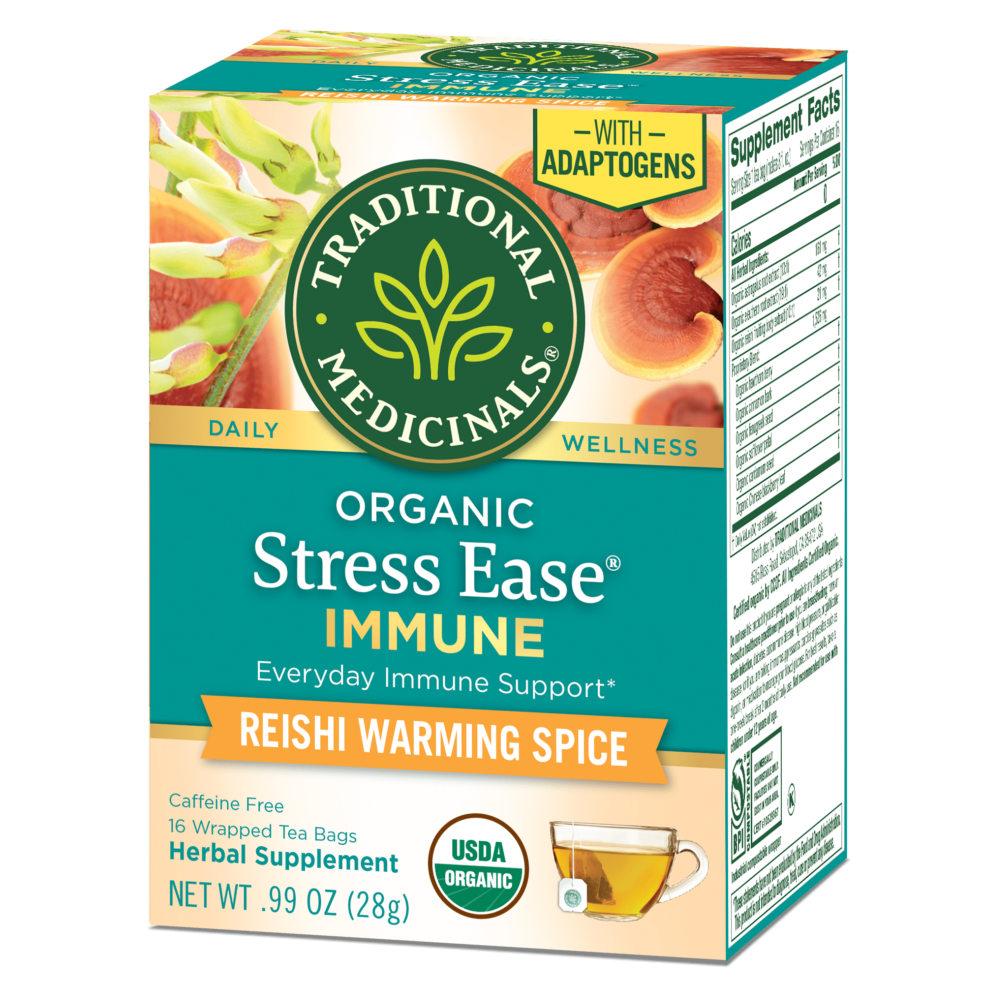 (6 pack) Traditional Medicinals Organic Stress Ease Immune Tea Bags with Astragalus and Reishi Mushroom, 16 Count