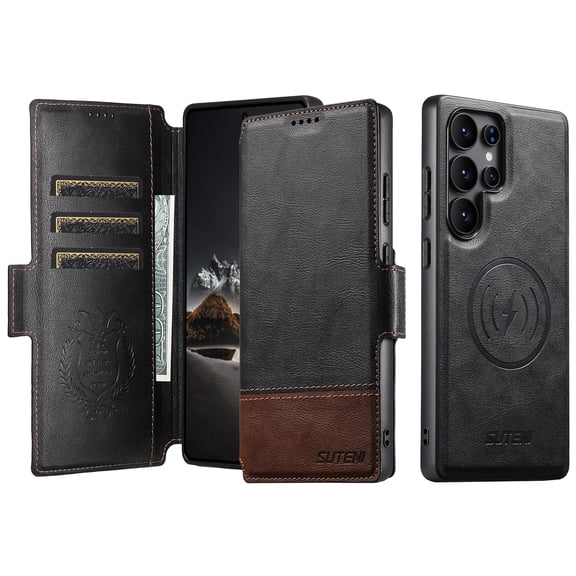 Wallet Case for Samsung Galaxy S23 Ultra, Premium PU Leather Detachable Magnetic Wallet Case, Credit Card Slots Kickstand Full Body Protection Magnetic Closure Rugged Phone Case Cover, Black