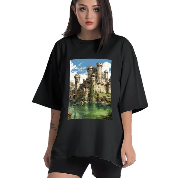 Plus Size Shirt for Women Black Tops for Women Short Sleeves Shirt for Women Castle (39） T Shirt Crewneck Shirt for Women XS