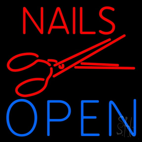 Nails Open With Scissors LED Neon Sign 24 x 24 - inches, Black Square Cut Acrylic Backing, with Dimmer - Bright and Premium built indoor LED Neon Sign for Defence Force.