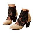 thumbnail image 2 of Womens Round Toe Pumps Shoes Elegant Lace Embroidery Flats Shoes Block Soled Wedding Heels, 2 of 8