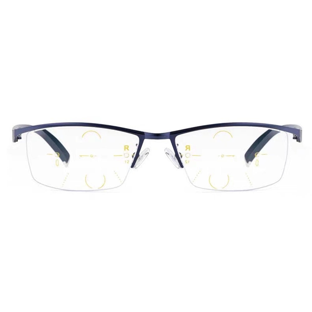 Men Blue Half Rimless PROGRESSIVE Reading Glasses Multi-focal Business Flexible TR Lightweight Classic Readers +2.50