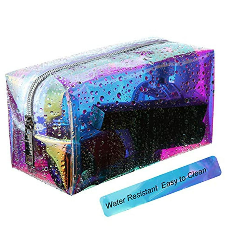 2 Pieces Holographic Makeup Bag Iridescent Cosmetic Pouch Waterproof  Portable Handbag for Makeup Tools Organize 