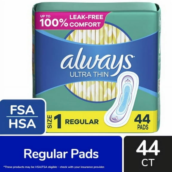 Always Ultra Thin Size 1 Regular Unscented Pads - 44 ct