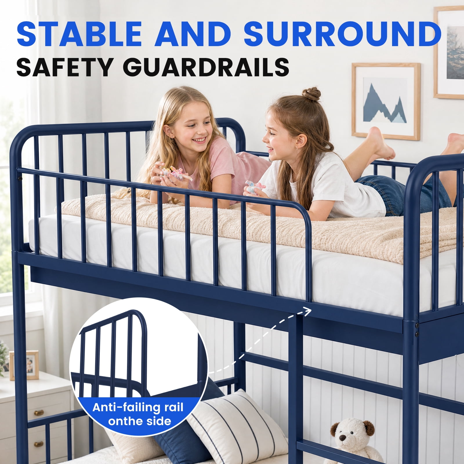 Mainstays Kids Twin-over-Twin Metal Bunk Bed, Blue