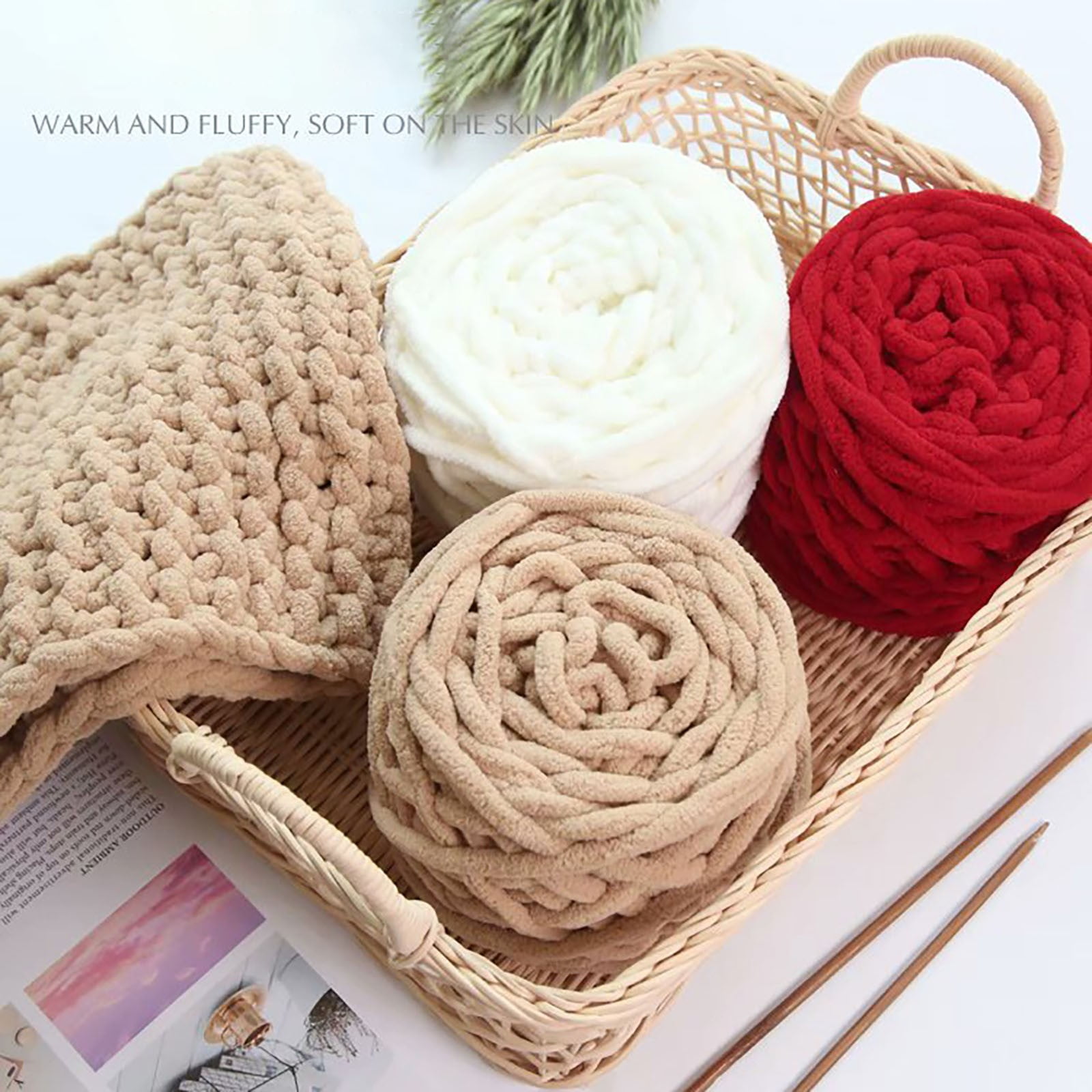 CMrtew Chunky Yarn for Hand Knitting Soft Jumbo Bulky Fluffy Yarn Yarn Acrylic Bulky Washable Hand Knitting Yarn for DIY Blanket Sweater for Crocheting Blanket Scarf DIY Bulky Yarn