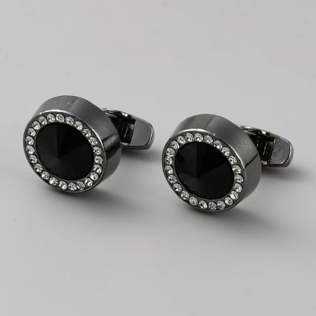 1pair Alloy Resin Cufflinks for Men with Rhinestone Flat Round 28x9mm