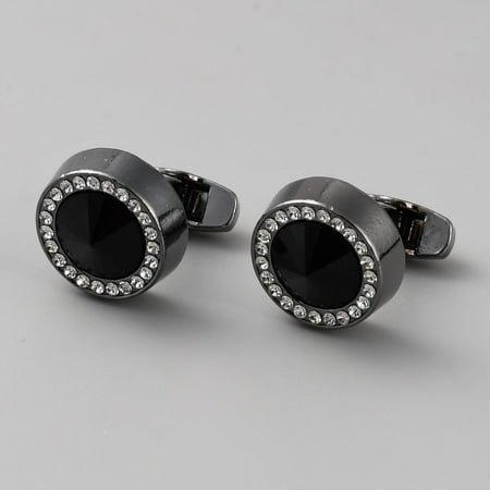 Generic Platinum Alloy Resin Cufflink 28x9mm Flat Round Rhinestone Clear Stone Unisex-Adults Cufflinks for Tuxedo Shirt Business or Formal Attend Accessories Silver DIY