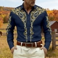 thumbnail image 2 of GJSYRH Western Shirts for Men Casual Retro Printed Cowboy Shirts Long Sleeve Slim Fit Button Down Shirt Outfits Navy M, 2 of 3