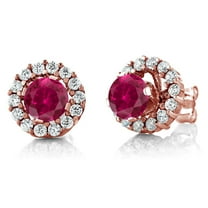 Gem Stone King 2.39 Ct Round Red Created Ruby 18K Rose Gold Plated Silver Earrings