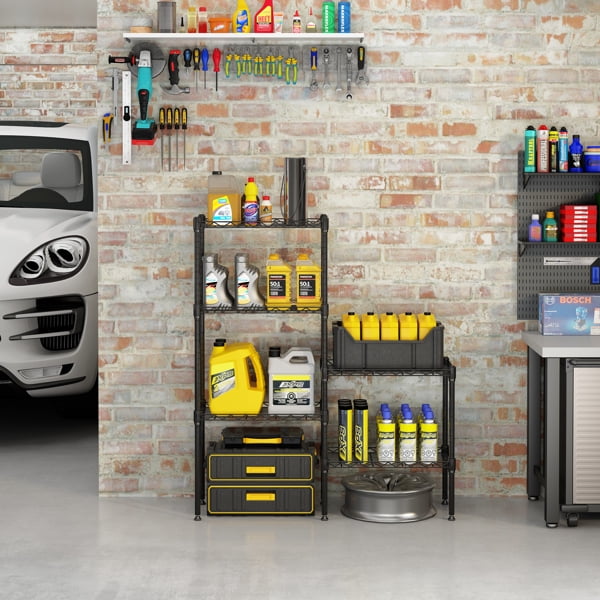 Adjustable Heavy-Duty 250kg Storage Shelf - Black Carbon Steel & PP Organizer for Home, Hotel, Restaurant