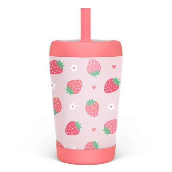 insulated tumbler with straw, 12oz stainless steel sippy cup, leak proof design for , keeps drinks cold for hours, great for lunchbox and car rides, pink