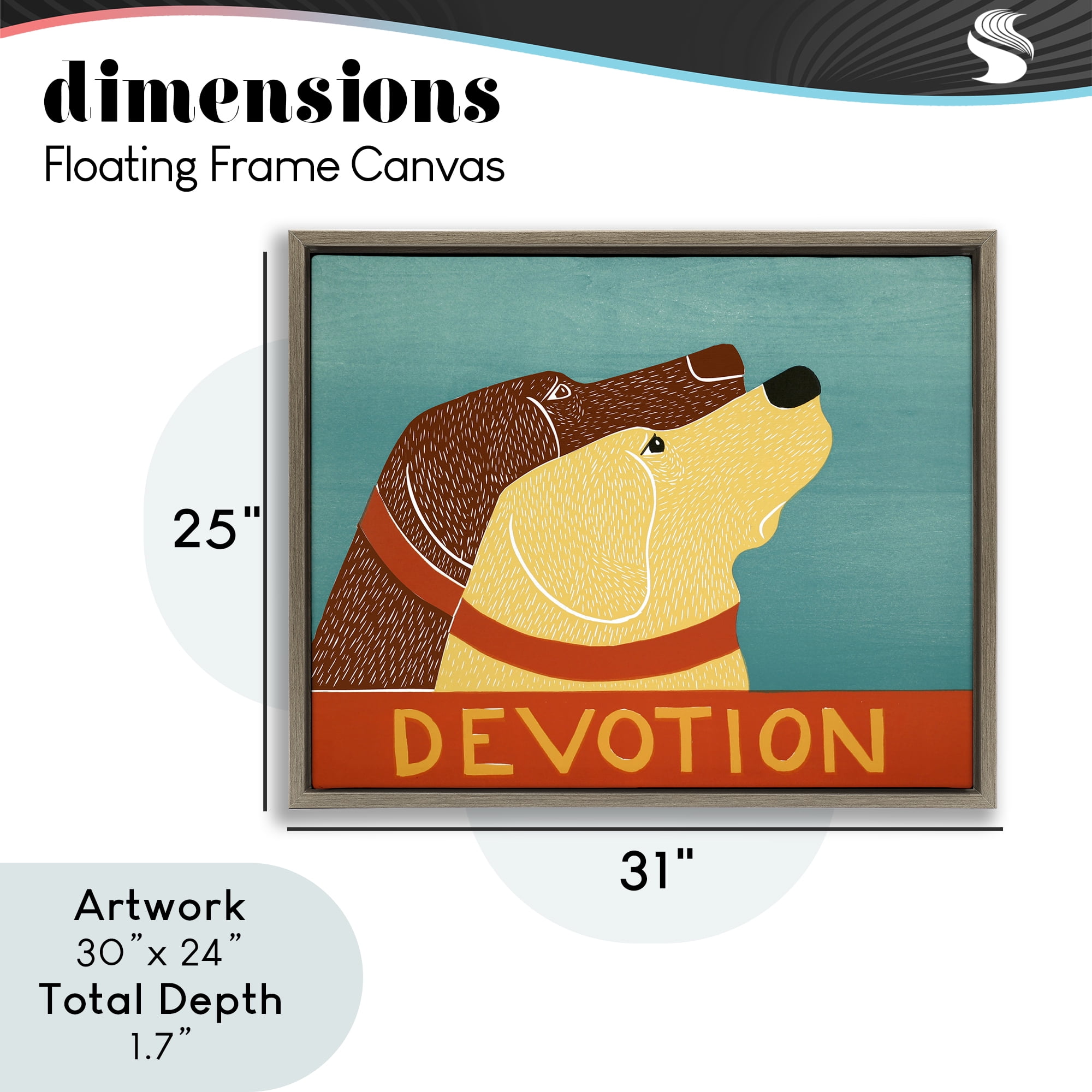 Devotion Dog Duo Brown Framed Floater Canvas Wall Art, design by Stephen Huneck