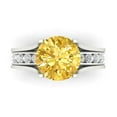 thumbnail image 2 of 3.39 ct Brilliant Round Cut Yellow Zircon 14k White Gold Solitaire with Accents Engagement Bridal Wedding Ring Band Set size 7.75, 2 of 7