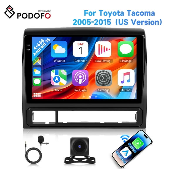 Podofo [4G 64G] Android 15 Car Stereo for Toyota Tacoma 2005-2015 with Wireless Carplay/Android Auto, 9 Inch HD Touchscreen Car Radio with GPS WiFi Bluetooth FM/RDS EQ SWC Backup Camera MIC