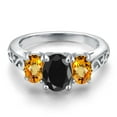 thumbnail image 3 of Gem Stone King 925 Sterling Silver Black Sapphire and Yellow Sapphire Filigree Style 3 Stone Ring for Women (2.89 Cttw, Oval 8X6MM and 6X4MM) (Size 9), 3 of 6