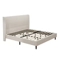 thumbnail image 2 of King Size Upholstered Bed Frame - Beige Chenille Headboard - 12 Slats, 2 of 4