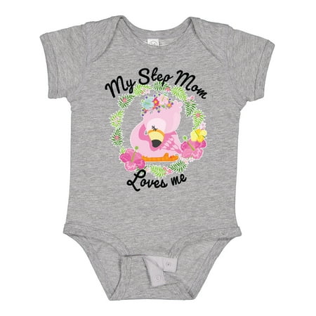 

Inktastic Baby Flamingo My Step Mom Loves Me in Flower Wreath Gift Baby Boy or Baby Girl Bodysuit