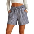 thumbnail image 2 of Favoffer Women's High Waist Striped Shorts Drawstring Elastic Waist Pocket Casual Summer Short Pants for Beach Vacation Daily Leisure, 2 of 9
