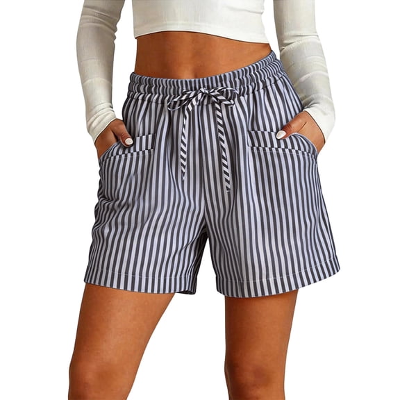 Striped Shorts for Women Drawstring Elastic Waist with Pockets Lightweight Summer Beach Lounge Shorts