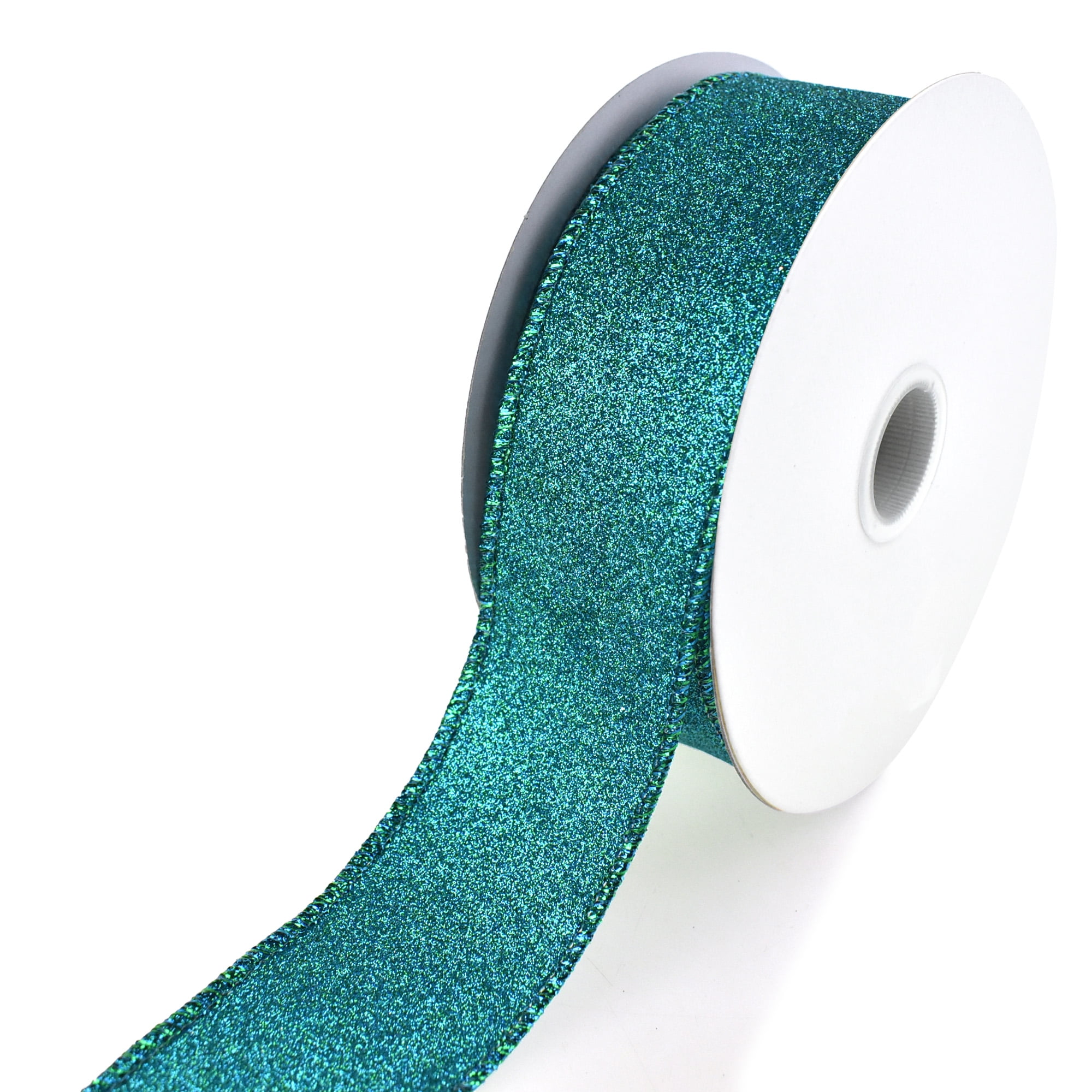 5 Yards Christmas Green Glitter Sparkle Sparkly Wired Ribbon 1 1/2"W 
