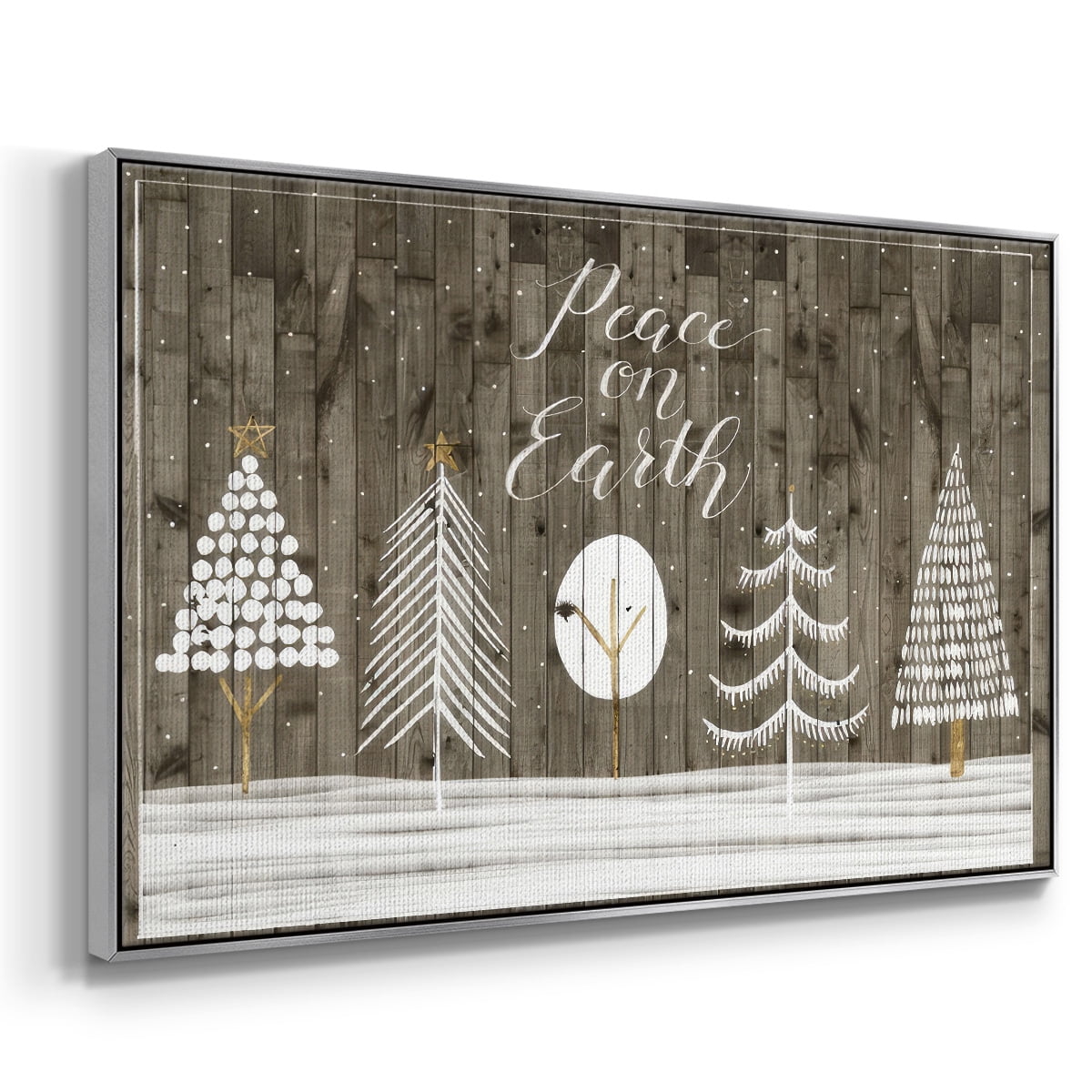 Wooded White Christmas Collection A - Framed Gallery Wrapped Holiday Canvas - 25 x 37 - Silver Frame