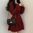 thumbnail image 4 of Vestido de manga larga Sólido Cuello cuadrado Una línea Vintage Cintura alta Longitud Suave Chic Elegante Mini vestido, 4 of 4
