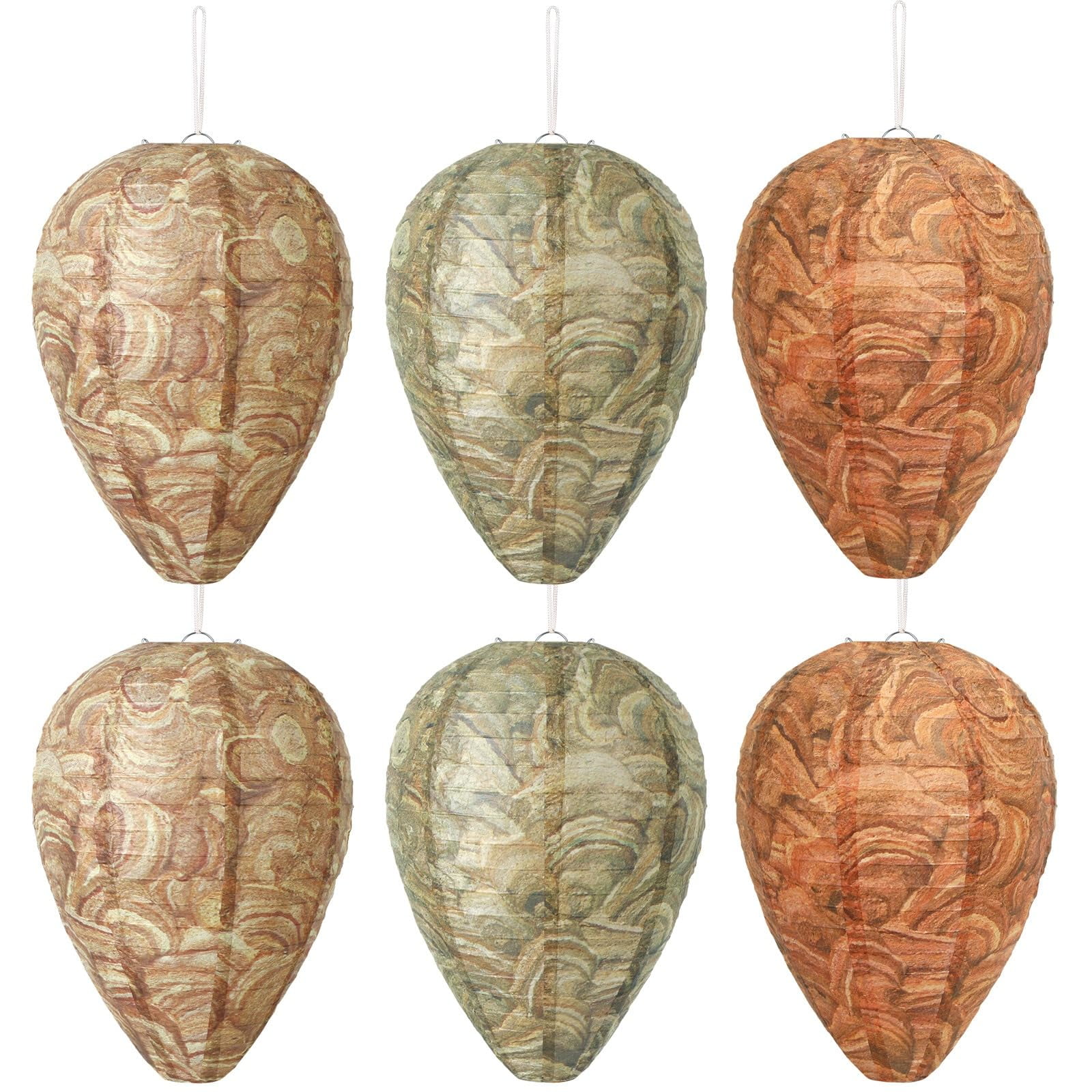 6 Pack Wasp Nest Decoy, Hanging Waterproof Cloth and Paper Hornet Deterrent, Fake Wasp Nest for Yellow Jackets and Bees, Outdoor Garden Yard Protection