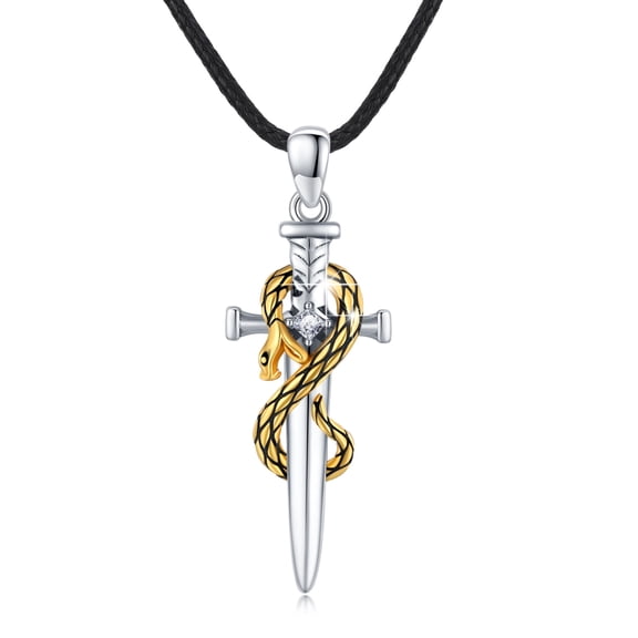 Cuoka Sword Necklace 925 Sterling Silver Snake Pendant Necklaces Fashion Jewelry Birthday Gift for Women Men Mom Wife