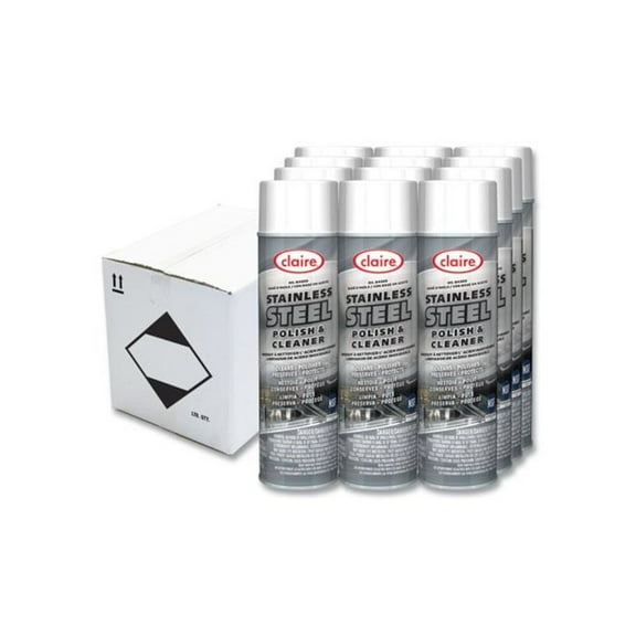 Claire Stainless Steel Polish and Cleaner Liquid - 15 fl oz (0.5 quart) - Lemon ScentCan - 12 / Pack - Clear