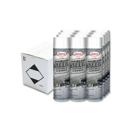 Claire Stainless Steel Polish and Cleaner Liquid - 15 fl oz (0.5 quart) - Lemon ScentCan - 12 / Pack - Clear